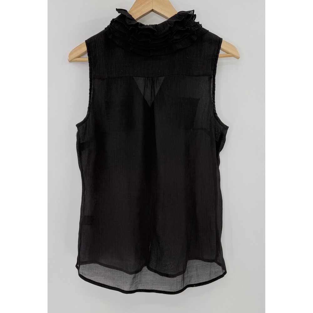 Lapis Sleeveless Black Ruffle Collar Button Blouse Sz L Whimsigoth Romantic Boho - Picture 6 of 10